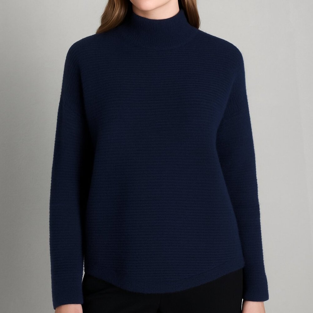 360 Cashmere Navy Blue Mock Neck Sweater
